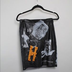 Black Leather Skirt Monoprinted with Patch